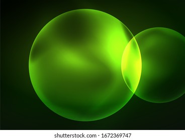 Glowing neon shiny transparent bubbles, glass circles or bio cell concept. Techno futuristic vector abstract background For Wallpaper, Banner, Background, Card, Book Illustration, landing page
