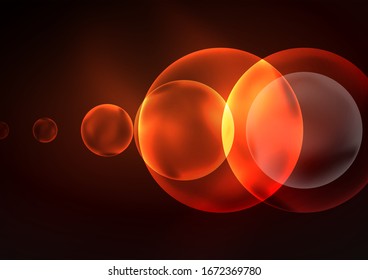 Burbujas transparentes brillantes de neón, círculos de vidrio o concepto de bio-célula. Fondo abstracto vectorial futurista Techno para papel tapiz, banner, fondo, tarjeta, ilustración de libro, página de inicio
