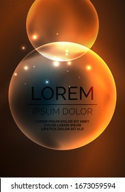 Burbujas transparentes brillantes de neón, círculos de vidrio o concepto de bio-célula. Fondo abstracto vectorial futurista Techno para papel tapiz, banner, fondo, tarjeta, ilustración de libro, página de inicio
