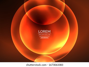 Glühende neonfarbene transparente Bläschen, Glaskreise oder Bio-Zellkonzept. Techno-futuristische Vektorillustration abstrakter Hintergrund für Bildschirmhintergrund, Banner, Hintergrund, Karte, Buchillustration, Landungsseite