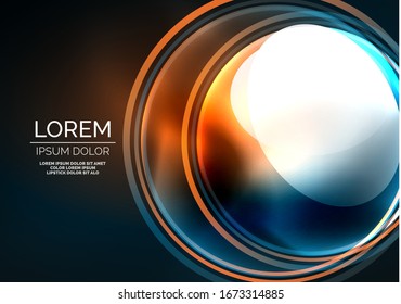 Glowing neon shiny transparent bubbles, glass circles or bio cell concept. Techno futuristic vector abstract background For Wallpaper, Banner, Background, Card, Book Illustration, landing page