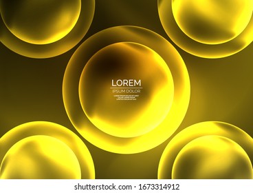 Glowing neon shiny transparent bubbles, glass circles or bio cell concept. Techno futuristic vector abstract background For Wallpaper, Banner, Background, Card, Book Illustration, landing page