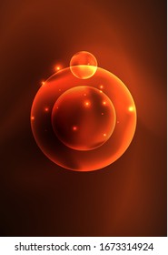 Glowing neon shiny transparent bubbles, glass circles or bio cell concept. Techno futuristic vector abstract background For Wallpaper, Banner, Background, Card, Book Illustration, landing page