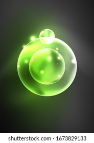 Glowing neon shiny transparent bubbles, glass circles or bio cell concept. Techno futuristic vector abstract background For Wallpaper, Banner, Background, Card, Book Illustration, landing page