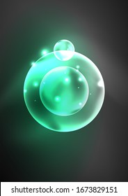 Glowing neon shiny transparent bubbles, glass circles or bio cell concept. Techno futuristic vector abstract background For Wallpaper, Banner, Background, Card, Book Illustration, landing page