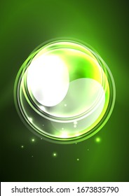 Glowing neon shiny transparent bubbles, glass circles or bio cell concept. Techno futuristic vector abstract background For Wallpaper, Banner, Background, Card, Book Illustration, landing page