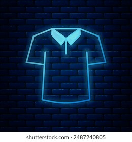 Glowing neon Shirt icon isolated on brick wall background.  Vector