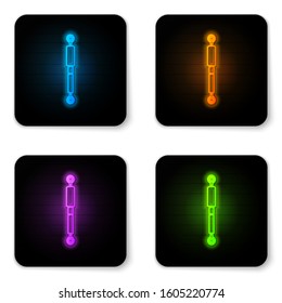 Glowing neon Shock absorber icon isolated on white background. Black square button. Vector Illustration