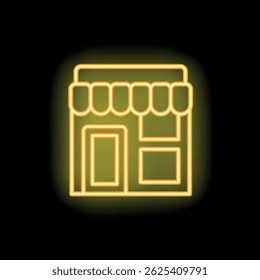Glowing neon shop sign symbolizing small business, local commerce, and entrepreneurship against a dark background