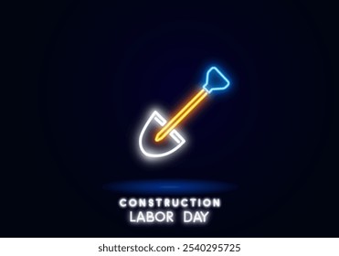 Glowing neon Shovel icon isolated on blue background. Gardening tool. Tool for horticulture, agriculture, farming. Vector Illustration