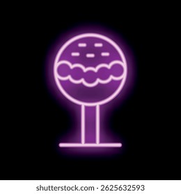 Glowing neon sign of a cake pop on a stick with sprinkles on top in purple
