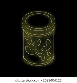 Glowing neon sign of canned sliced mushrooms in isometric view