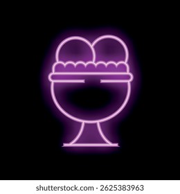 Glowing neon sign of a delicious ice cream sundae with whipped cream and cherries
