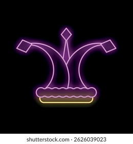 Glowing neon sign depicting a classic jester hat with bells, set against a dark background