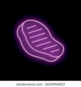 Sinal luminoso de néon representando um bife grelhado sobre um fundo preto