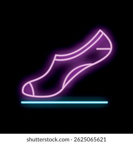 Glowing neon sign depicting a no show sock on a black background