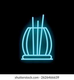 Glowing neon sign depicting three incense sticks in a holder, creating a relaxing and meditative atmosphere