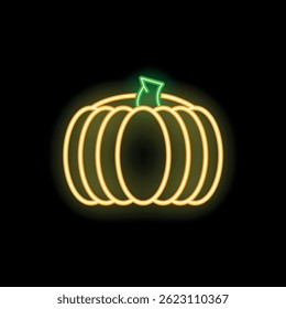 Glowing neon sign illustrating a pumpkin with a black background