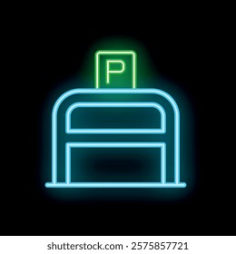 Glowing neon sign indicating an available parking spot