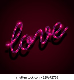 Glowing neon sign - Love, vector illustration.