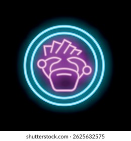 Glowing neon sign representing the concept of jackpot with money bag and dollar bills, perfect for casino advertisement
