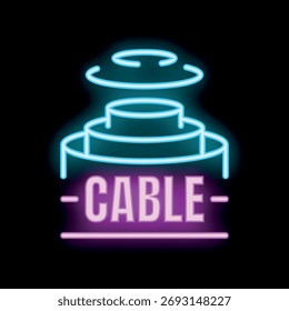 Glowing neon sign representing the concept of cable with a stack of circles