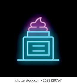 Glowing neon sign representing a cosmetic cream with a black background