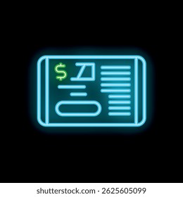 Glowing neon sign representing a credit card with a dollar sign, illustrating secure online payment methods