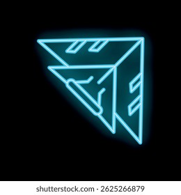Glowing neon sign representing a paper airplane flying, a concept for startup, innovation, travel and communication
