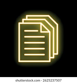 Sinal de néon brilhante representando uma pilha de documentos, simbolizando papelada, trabalho de escritório ou arquivos digitais