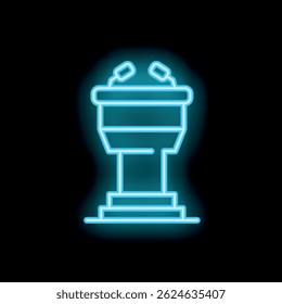 Glowing neon sign representing a tribune with microphones on a black background, a perfect design element for any project needing a bright, eye catching illustration