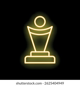 Signo de neón brillante que representa una copa de trofeo sobre un fondo negro