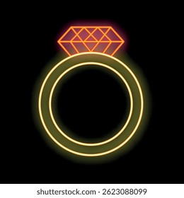 Glowing neon sign of a ring with a big diamond shining in the dark