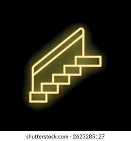 Glowing neon sign of a staircase leading upwards with a handrail in yellow