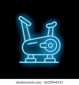 Glowing neon sign of stationary exercise bike for home and gym workout on black background