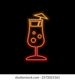 Glowing neon sign with two clinking Martini glasses. Vector isolated illustration. Icon for evening restaurant background. Led Luminous Frame for Cocktail Bar.