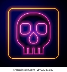 Glowing neon Skull icon isolated on black background. Happy Halloween party.  Vector