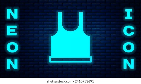 Glowing neon Sleeveless T-shirt icon isolated on brick wall background.  Vector