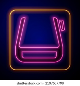 Glowing neon Smart glasses mounted on spectacles icon isolated on black background. Wearable electronics smart glasses with camera and display.  Vector