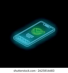 Smartphone de neón brillante que muestra un App de medición de ángulo, que representa la tecnología móvil y los cálculos geométricos