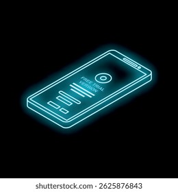 Glowing neon smartphone displaying free trial version in isometric view, ideal for software and app promotion
