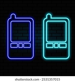 Glowing neon Smartphone, mobile phone icon isolated on white background. Black square button..5.