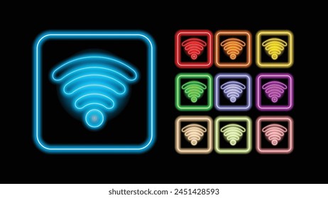 Glowing neon smartphone screen and frame with wifi icon. Neon light outline phone with wi-fi icon. Flash Mobile phone with hotspot sign. Vector.