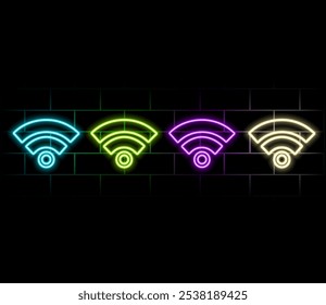 Glowing neon smartphone screen and frame with wifi icon. Neon light outline phone with wi-fi icon. Flash Mobile phone with hotspot sign. Vector..