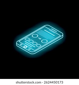 Glowing neon smartphone showing a mobile banking application interface on its screen