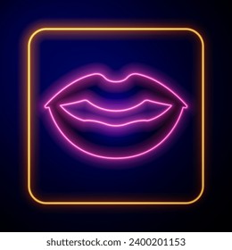 Glowing neon Smiling lips icon isolated on black background. Smile symbol.  Vector