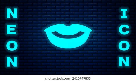 Icono de los labios sonrientes brillantes aislado en el fondo de la pared de ladrillo. Símbolo sonrisa.  Vector