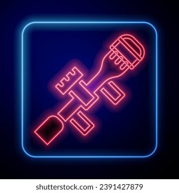 Glowing neon Sniper optical sight icon isolated on blue background. Sniper scope crosshairs.  Vector