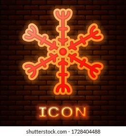 Glowing neon Snowflake icon isolated on brick wall background. Vector Illustration