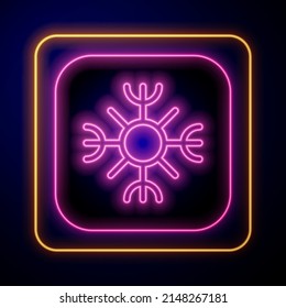 Glowing neon Snowflake icon isolated on black background.  Vector